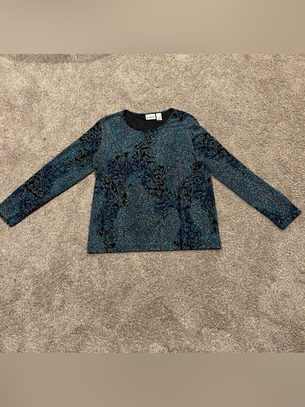 Y2K Vintage 1990s Chico's Women's Size XS / 1 Blue Black Knit Long Sleeve Blouse